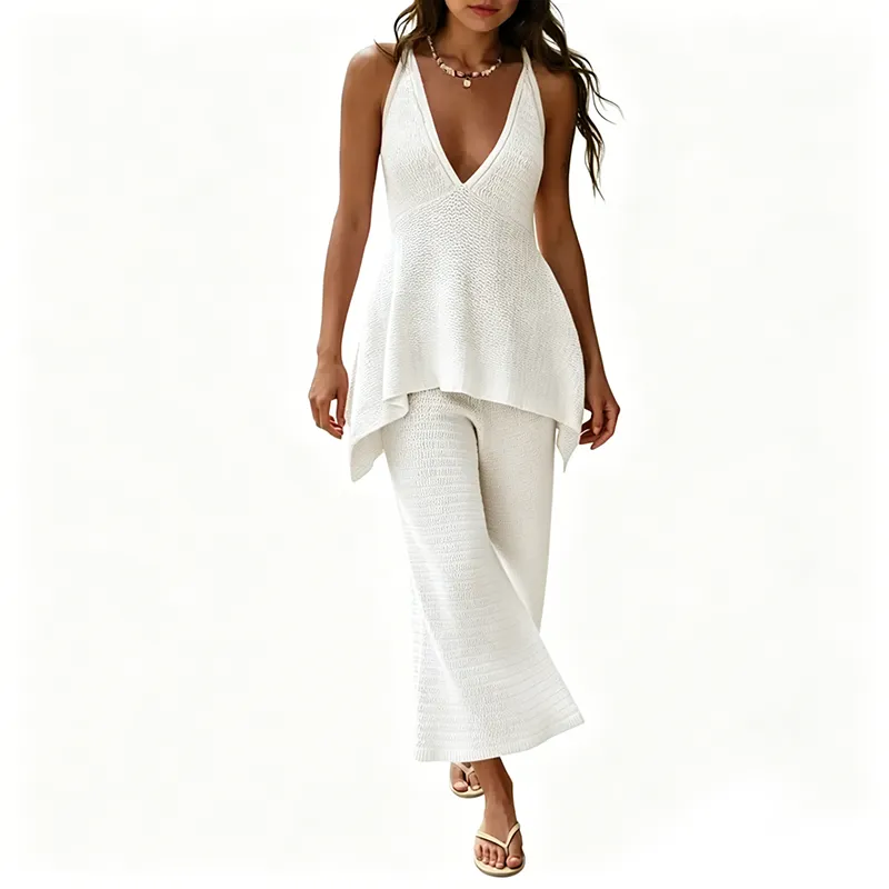Women's Deep V-neck Flowy Camisole Knit Set