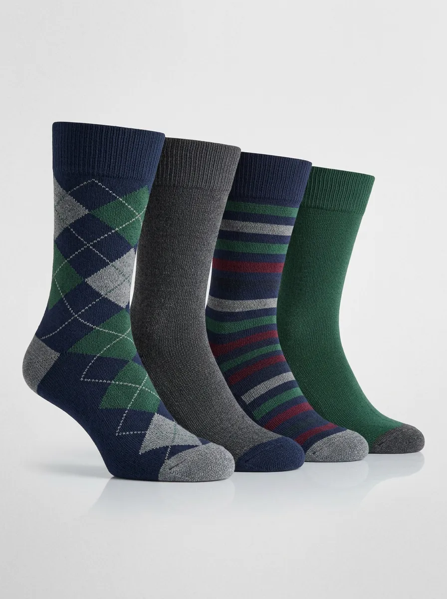 Easy-Wear Argyle Striped Shape Men's Four Pair Socks