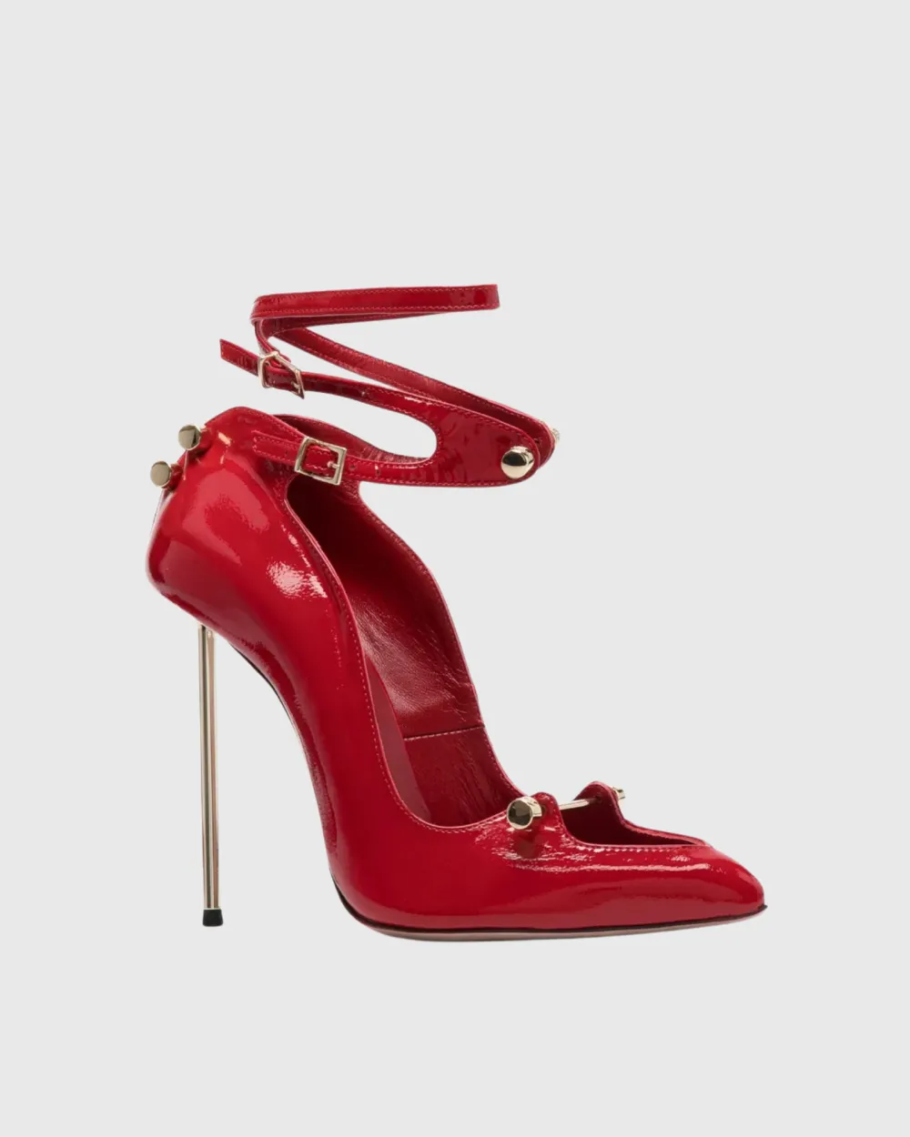 Cutout Nail Cross Strap Pumps in Red
