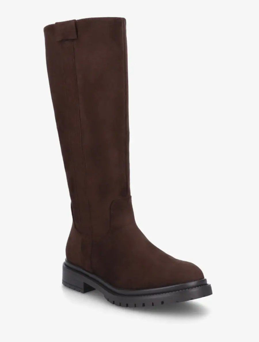 Lug Sole Block Heel Faux Suede Knee High Boots