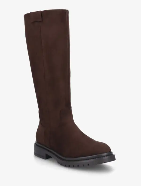 Lug Sole Block Heel Faux Suede Knee High Boots