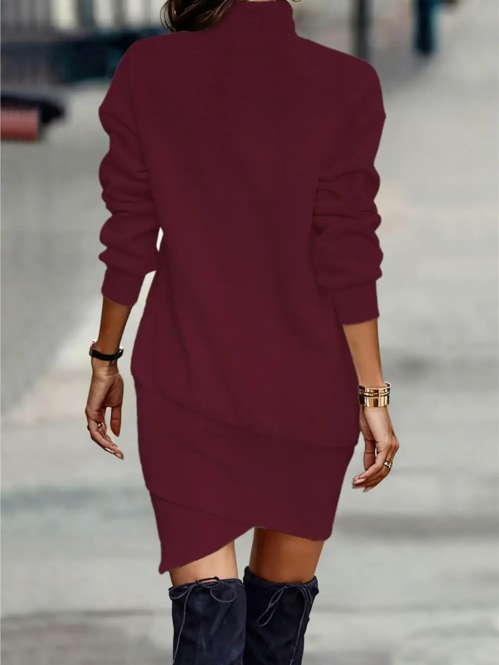 Polished Detail Long Sleeve Mini Dress