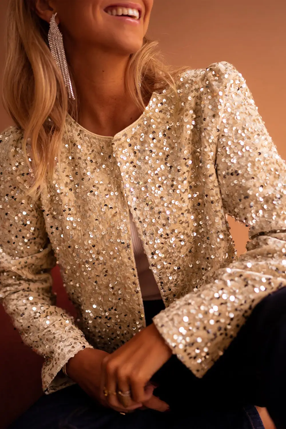 Fleece Sequin Cropped Jacket