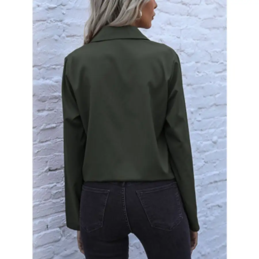 Perfee Tied Hem Button Down Long Sleeve Shirt