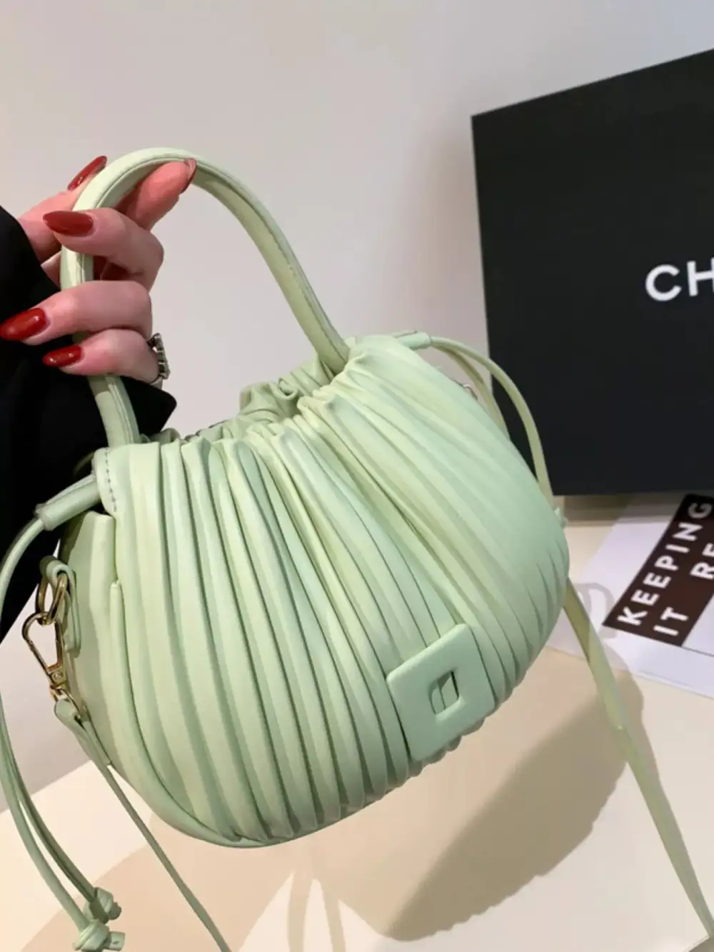 Pleated Bucket Crossbody Bag
