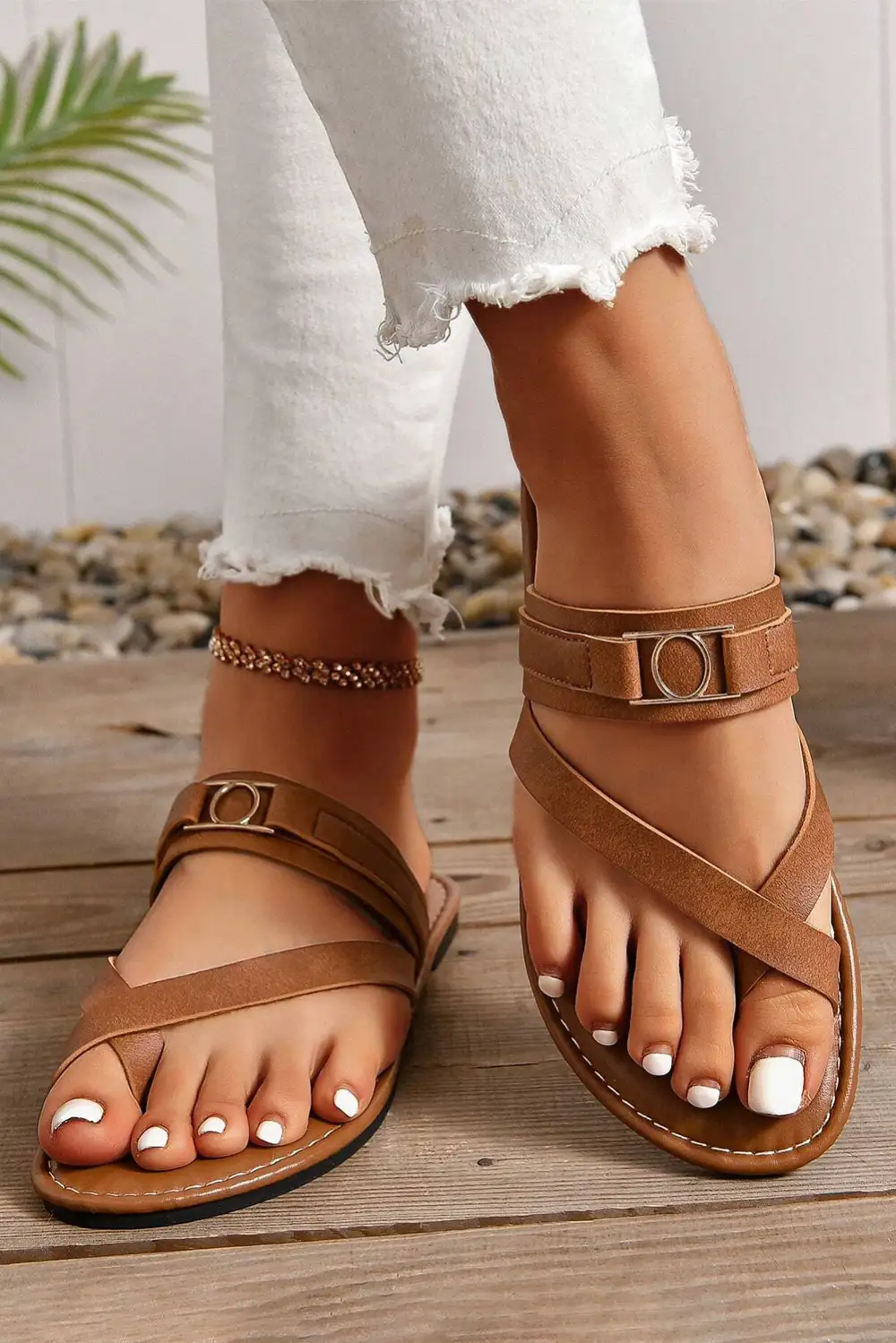 Cross Strap Buckle Flat Sandals