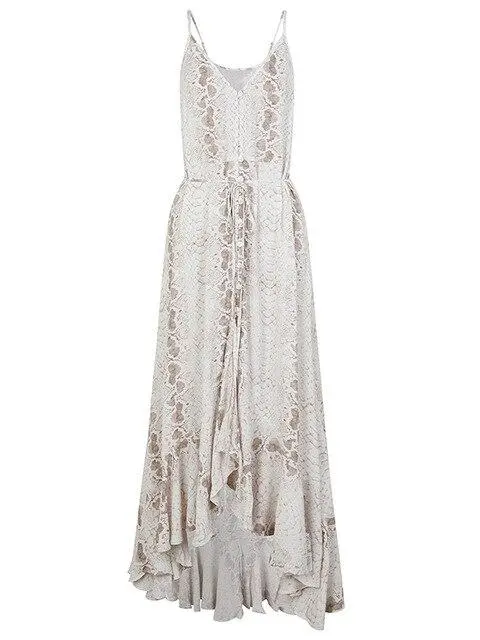 Sleeveless Strap Irregular Ruffles Boho White Maxi Dress