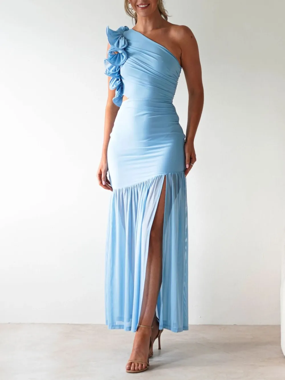 Gathered Detail Ruffle Maxi Dress