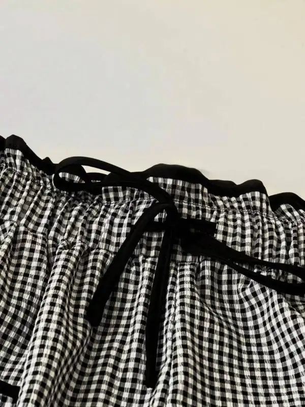 Wide Leg High Waist Gingham Tie Waist Pants