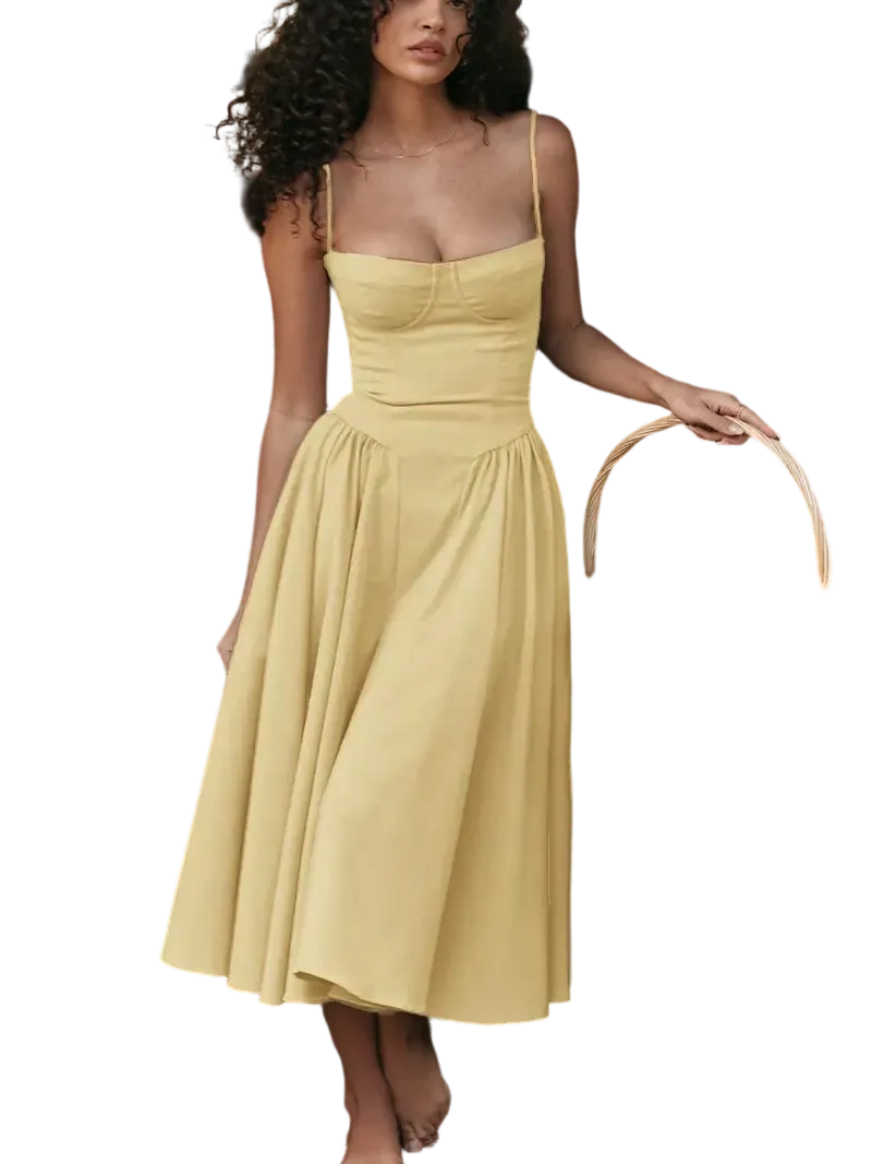 Women's Plain Backless Cami Dress with Zip-Back