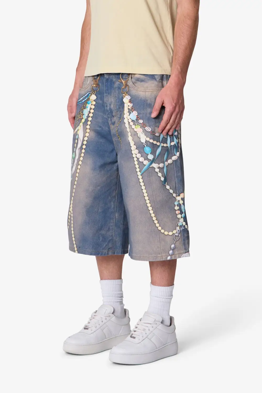 Chain Print Baggy Denim Shorts