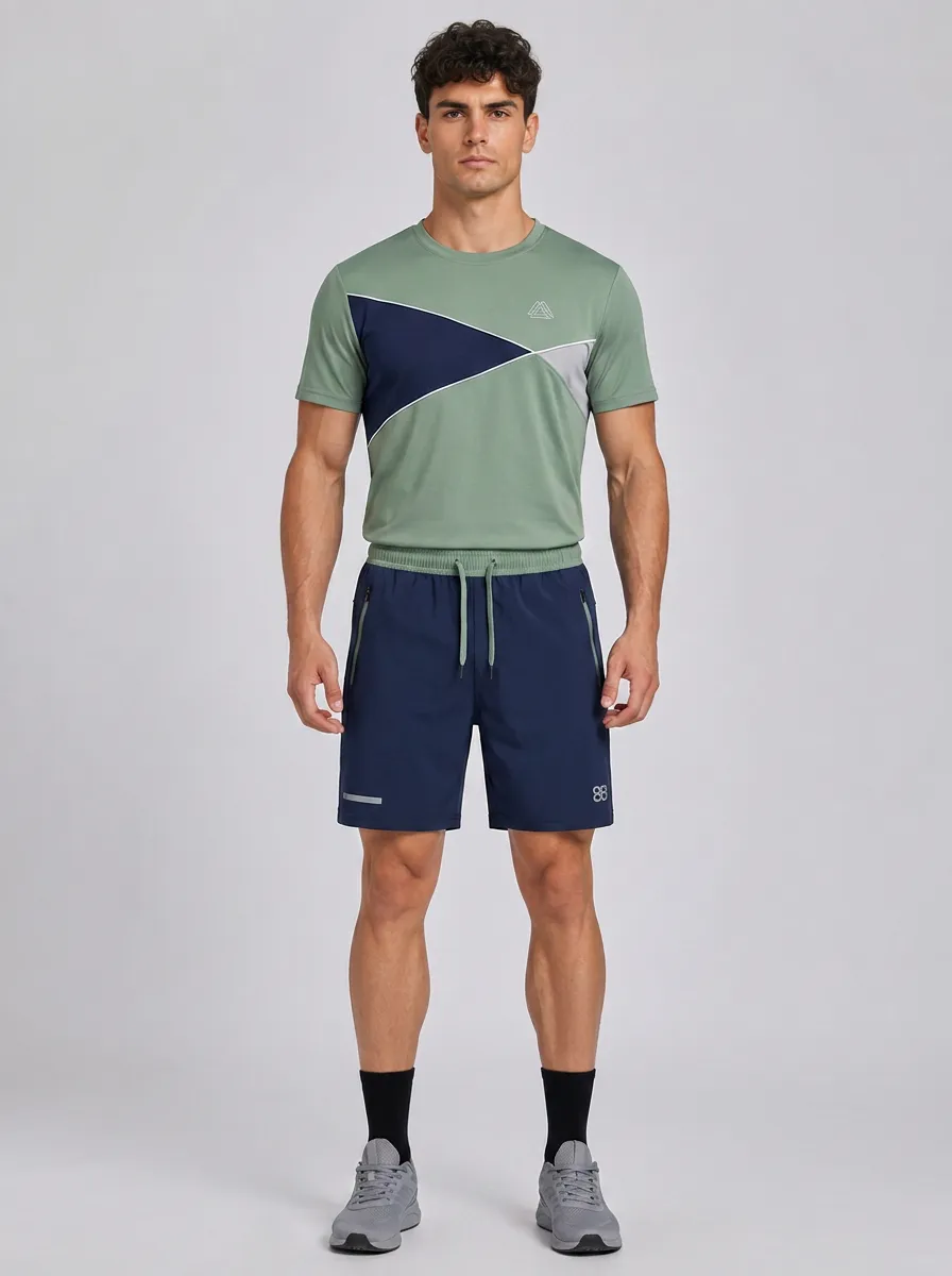 Men's Sporty Geometric Colorblock Printed Activewear Set