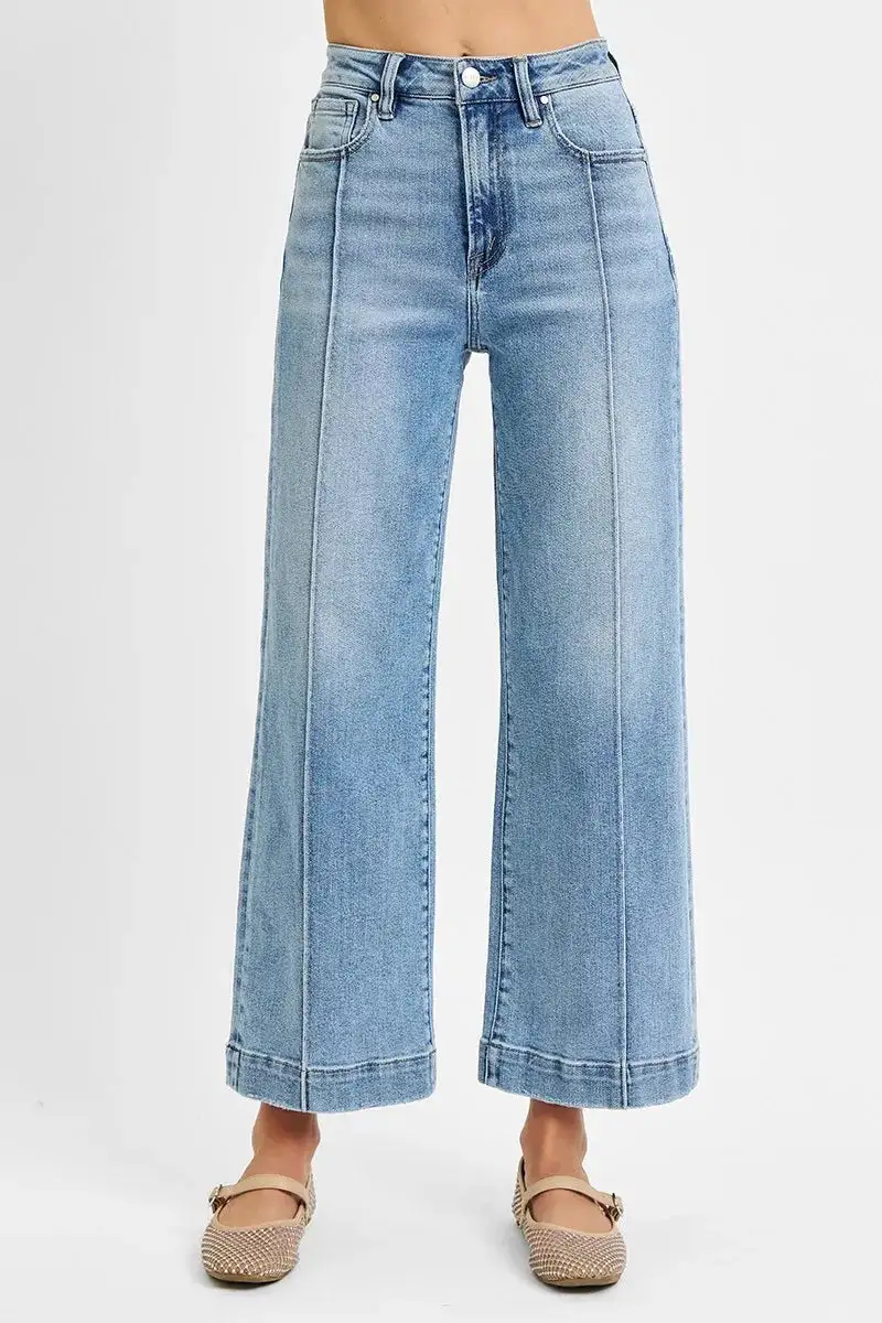 High Rise Front Seam Wide Leg Jeans