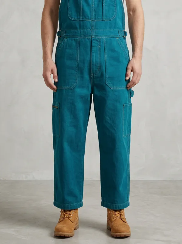 Men's Vintage Style Blue Denim Cargo Overalls