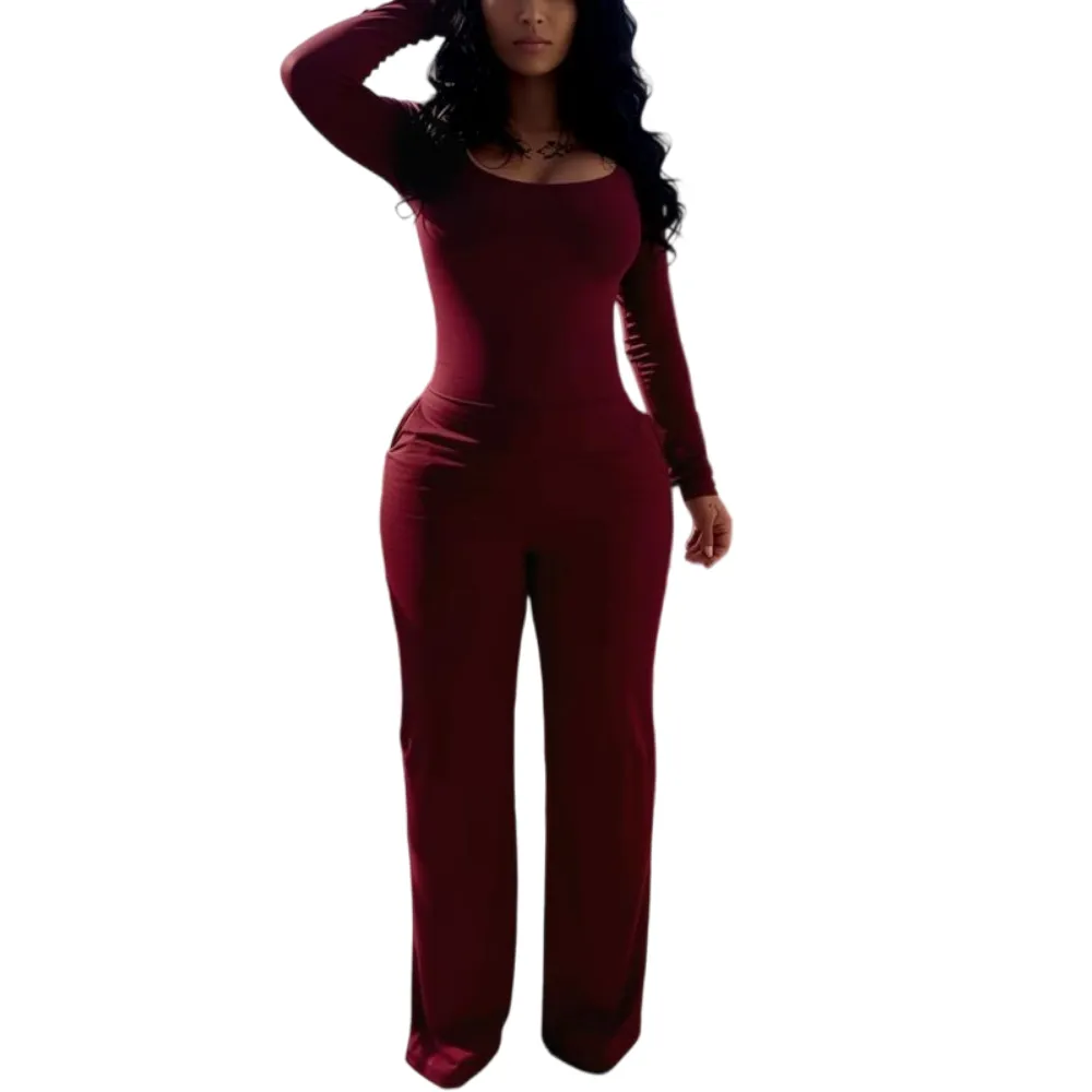 Women's Sexy Plain Long Sleeve Jumpsuit