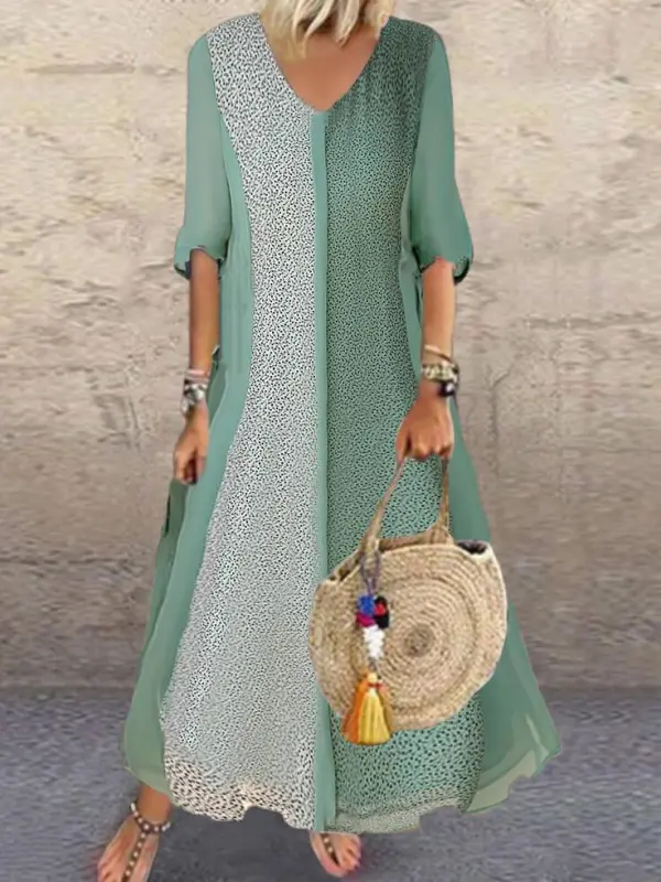 Print Short Sleeve Chiffon Dress