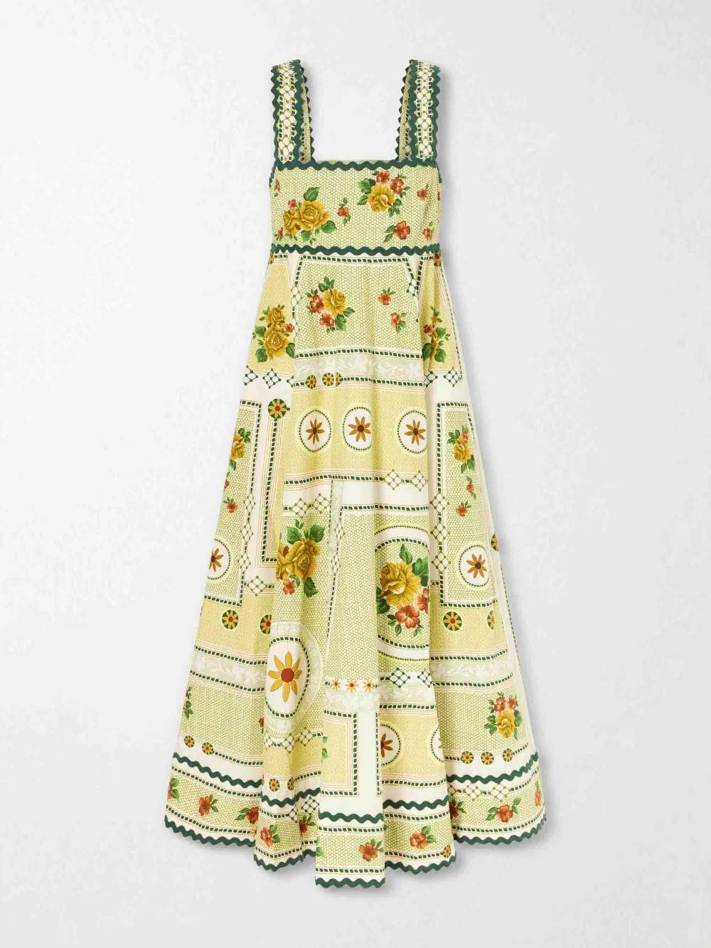 Floral Print Scalloped Trim Midi Dress