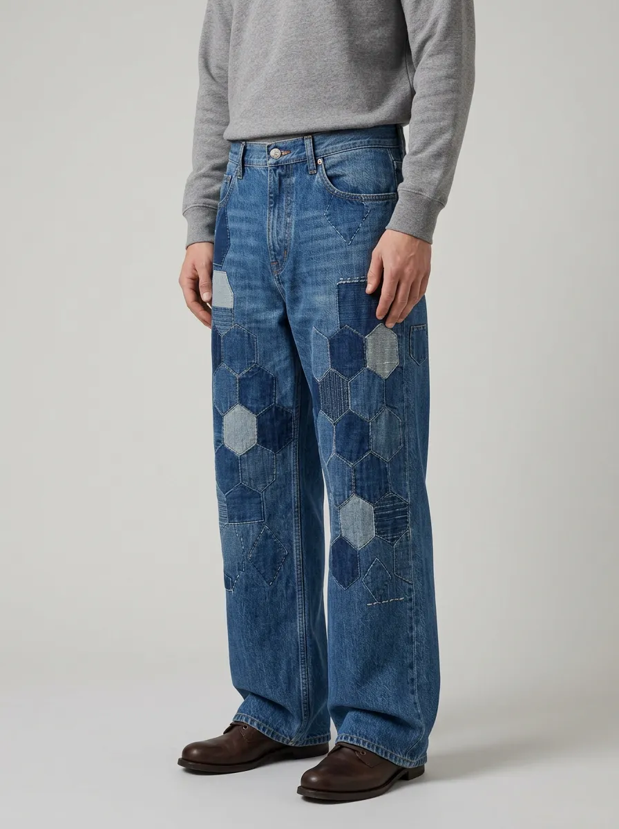 Men's Patchwork Vintage Wide Leg Jeans
