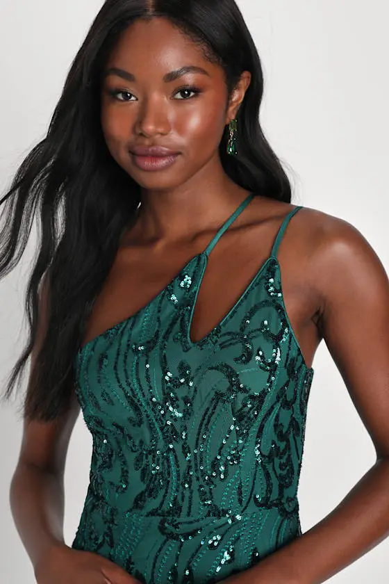 Alluring Shine Black Sequin One-Shoulder Mini Dress