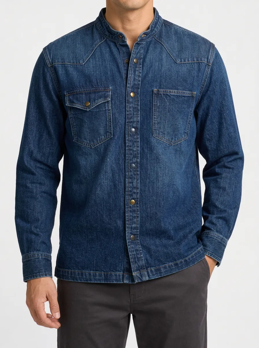 Western-Inspired Classic Snap-Front Denim Shirt