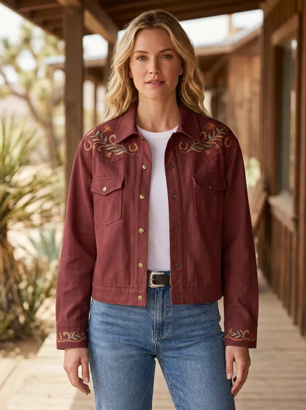 Women's Heritage Inspired Western Cowboy Horseshoe Horse Floral Embroidery Floral Jacket