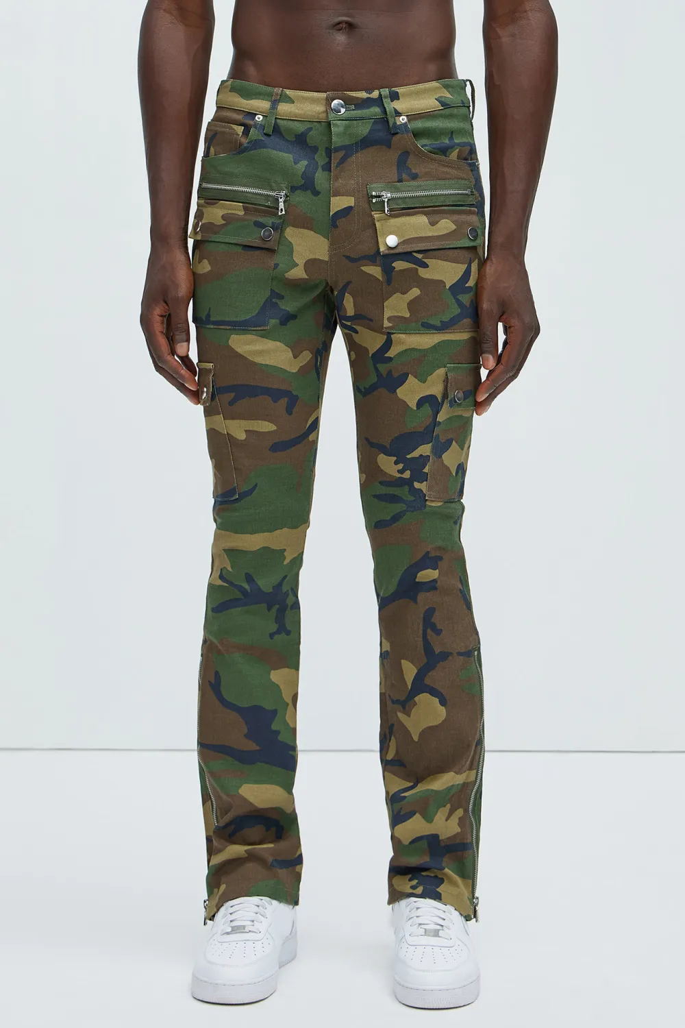 Waxed Cargo Zipper Flare Pants