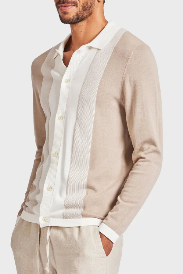 Jackson Stripe LS Knit Shirt-Oatmeal