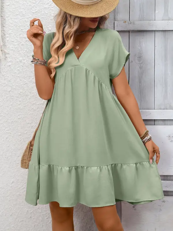 V Neck Ruffle Mini Dress