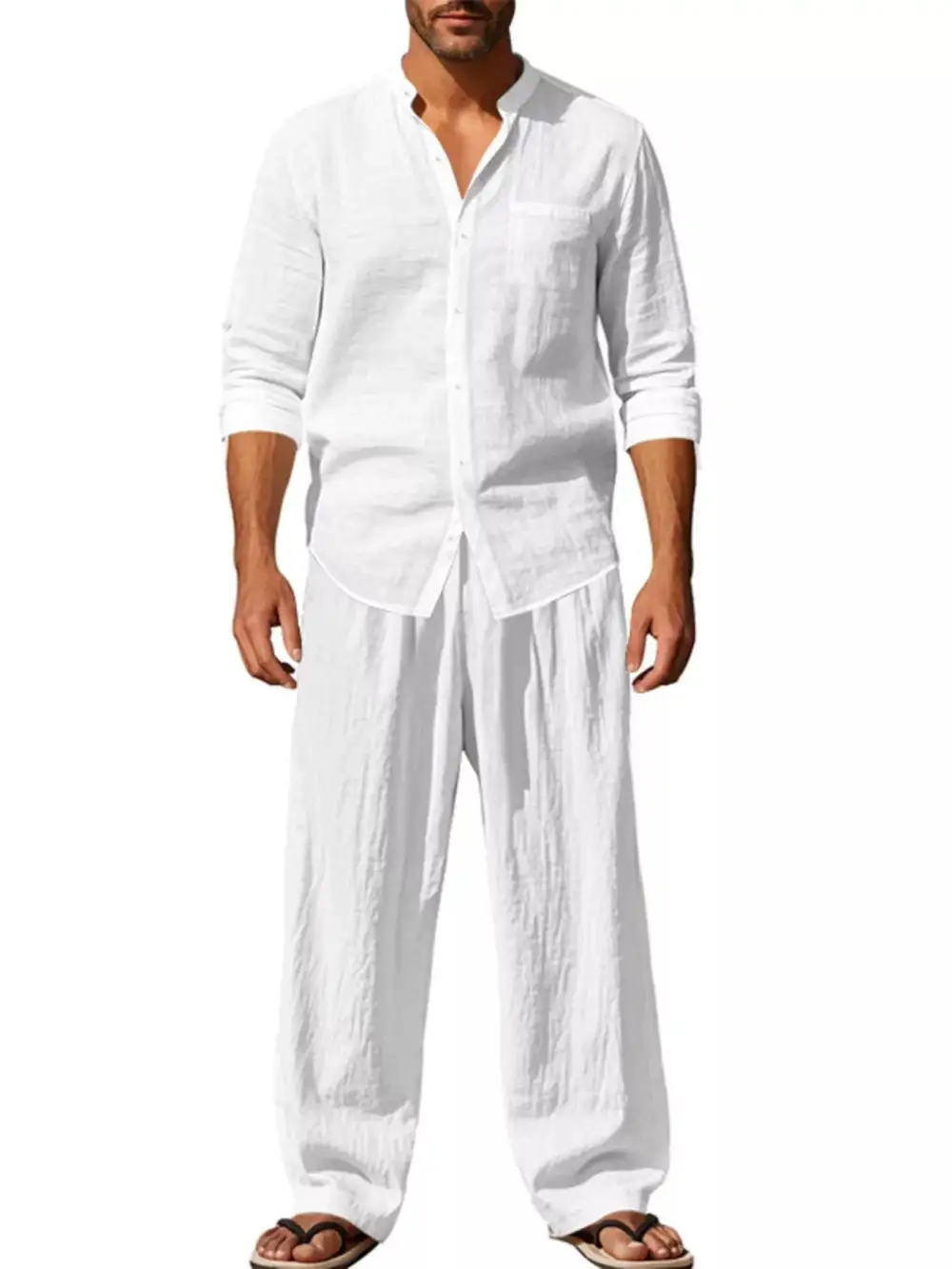 Button Up Long Sleeve Shirt and Pants Two Piece Set