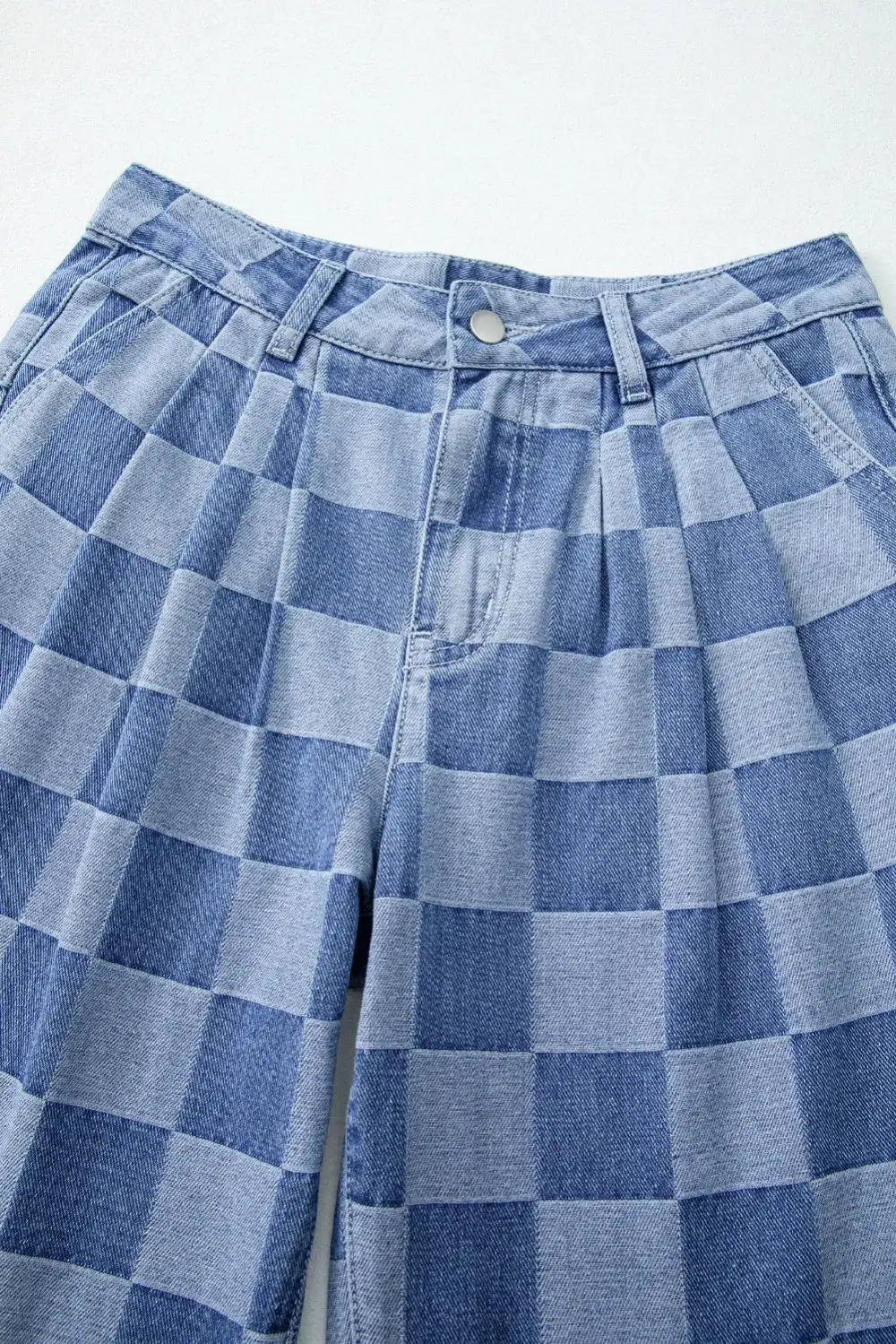 Checkered Wide Leg Pocket Denim Jeans