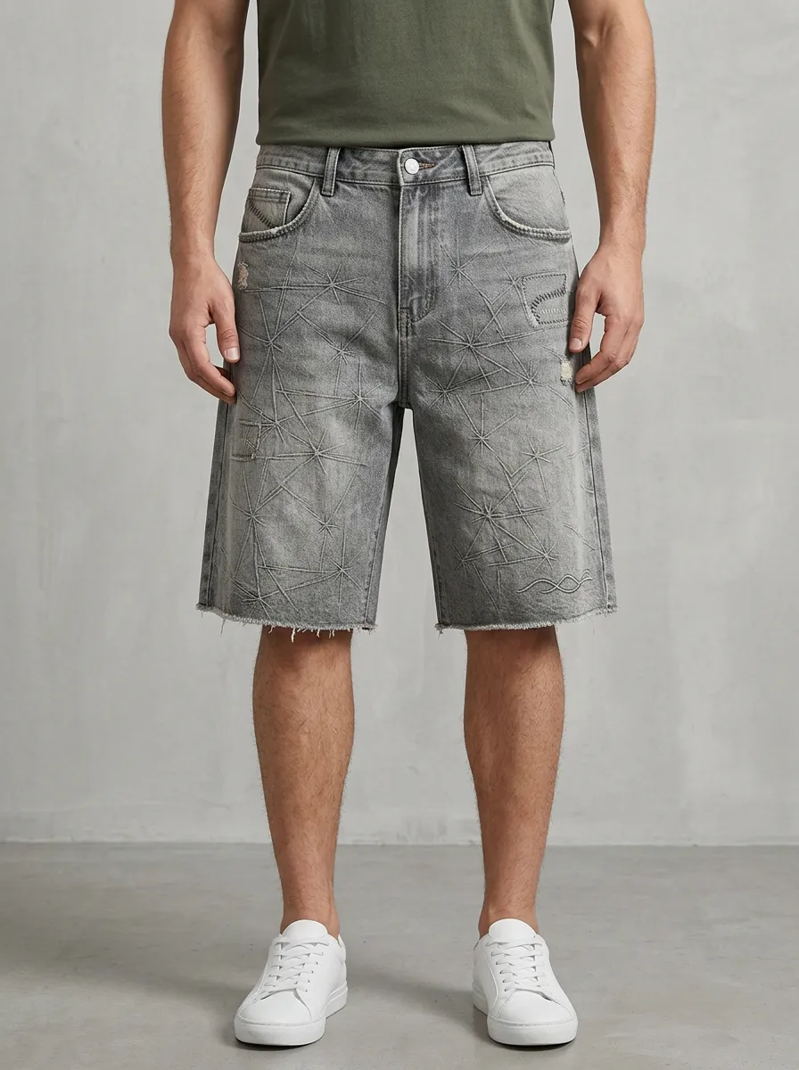 Men's Everyday Geometric Distressed Raw Hem Distressed Denim Shorts