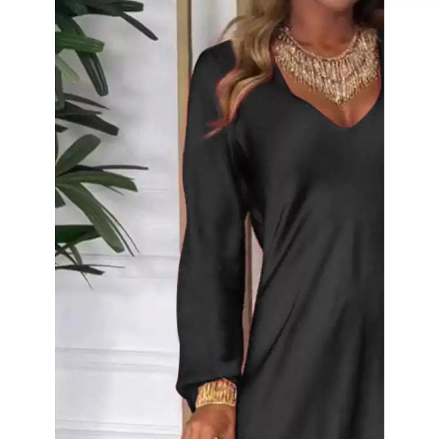 Full Size V-Neck Long Sleeve Midi Dress Plus Size