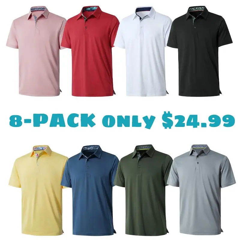 Mens Casual Dry Fit Performance Designed Collared Golf Polo Shirts for Men Plus Size Tops