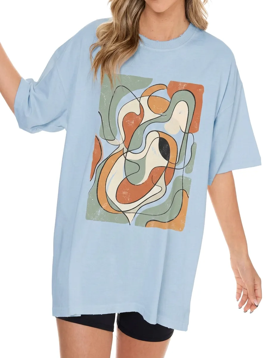 Women's Abstract Art Minimalist Line Printed T-shirt