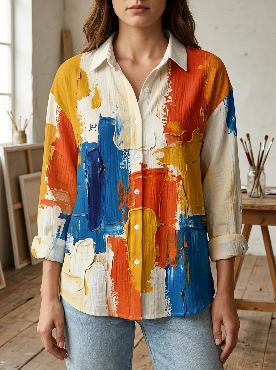 Women's Dynamic Artist Abstract Oil Painting Shirt