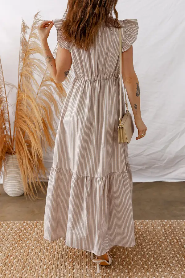 Striped Button Front Slit Maxi Dress