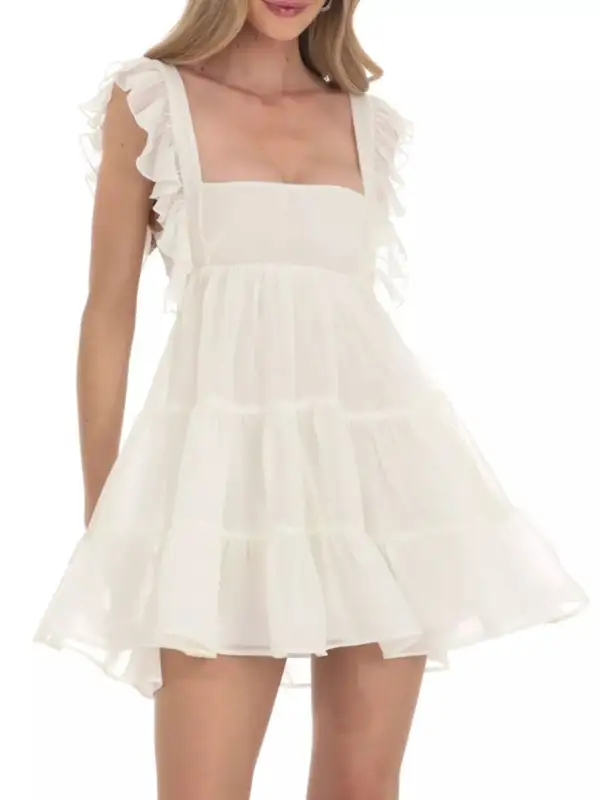 Square Neck Ruffle Tiered Dress Casual