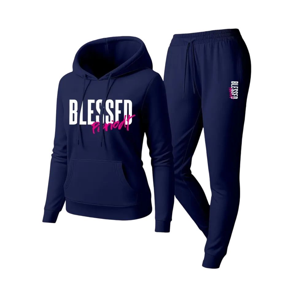 Women's Blessed Graphic Hoodie & Jogger Set – Cozy 2-Piece Casual Tracksuit