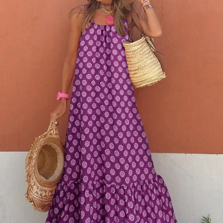 Abstract Print V Neck Maxi Dress