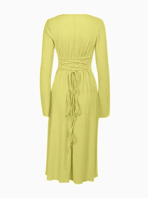 4PACK-Lace Up Tie Back Flounce Sleeve Dress