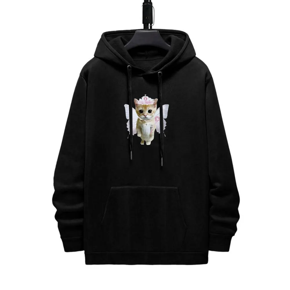 Angel Cat Pattern Printed Hoodie