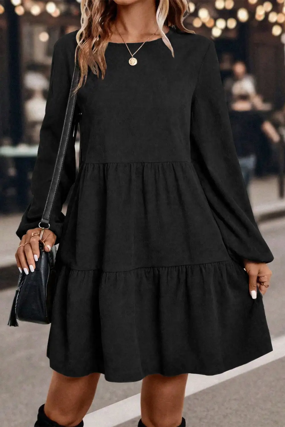 Tiered Lantern Sleeve Mini Dress
