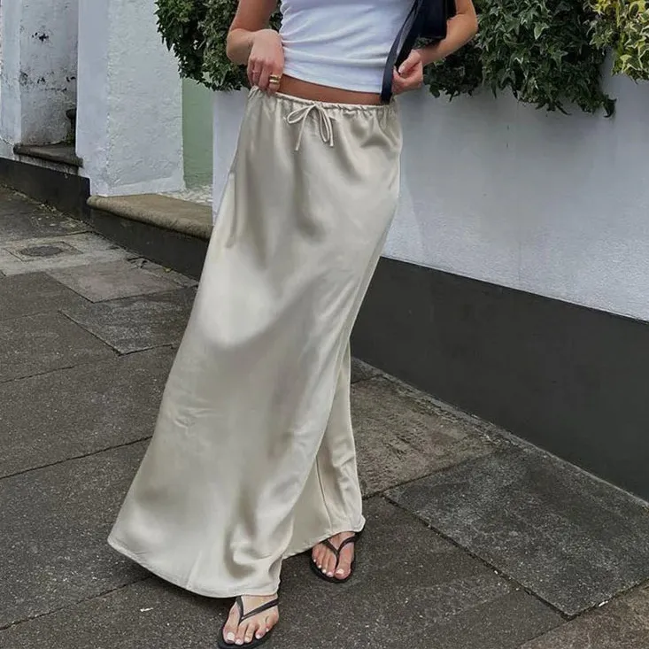 Satin Silk Lace-Up Skirt
