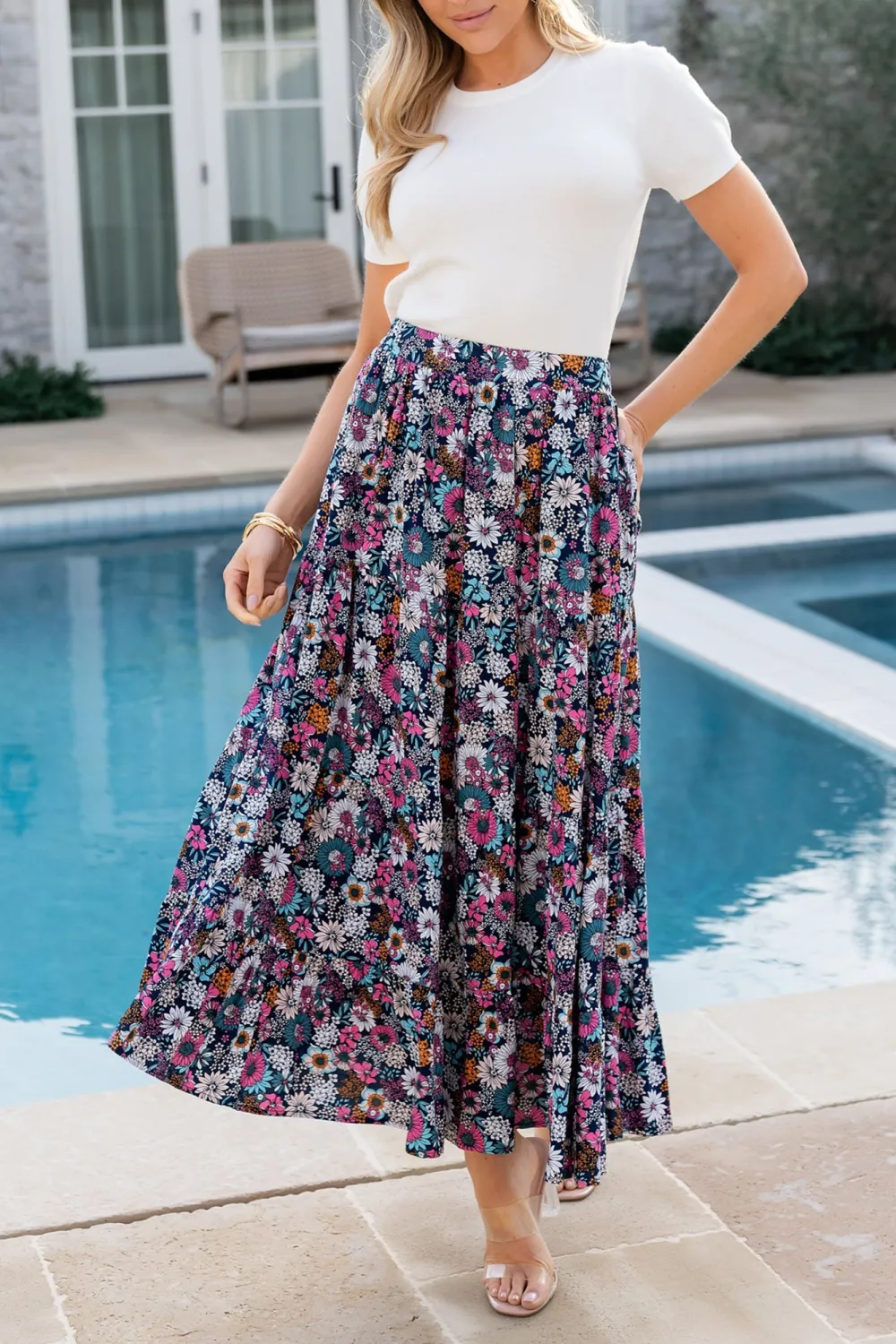 Breathable Lightweight High-Waisted Floral Skirt