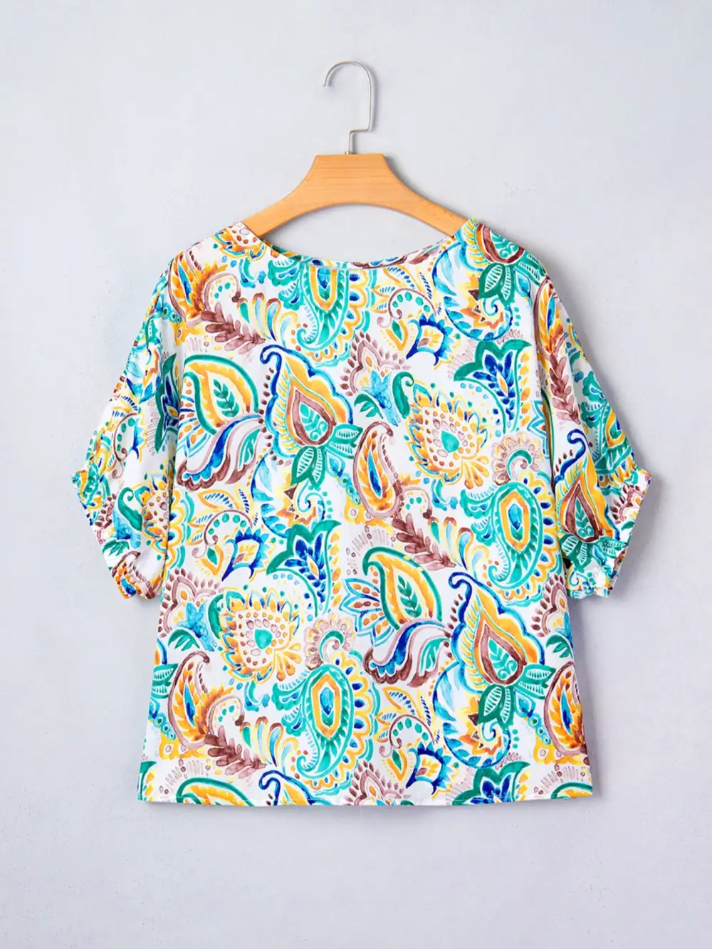Paisley Floral Printed Puff Sleeve Blouse
