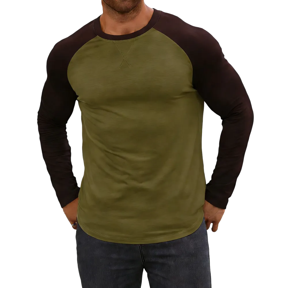 Men's long-sleeved color-blocked slim-fit T-shirt