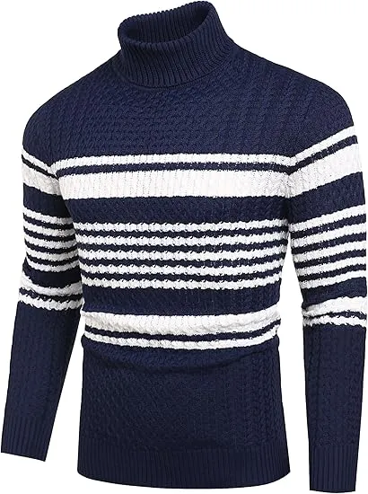 Men's Slim Fit Turtleneck Sweater Casual Knitted Twisted Pullover Solid Sweaters PACKAGE SET