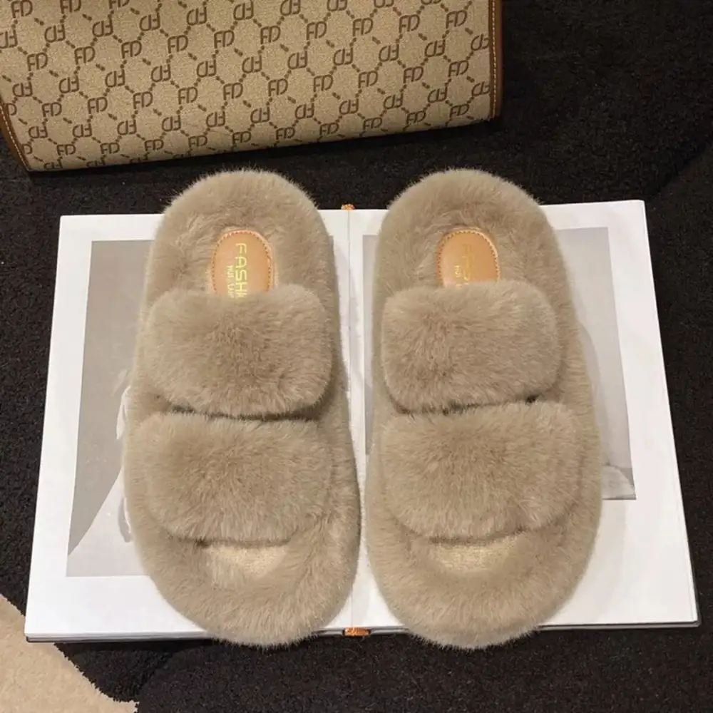 Refined Fuzzy Open Toe Slippers