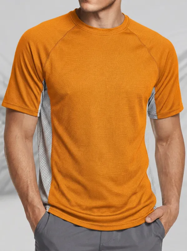 Men's Sports Fitness Two-Tone Mesh Panel Printed T-Shirt