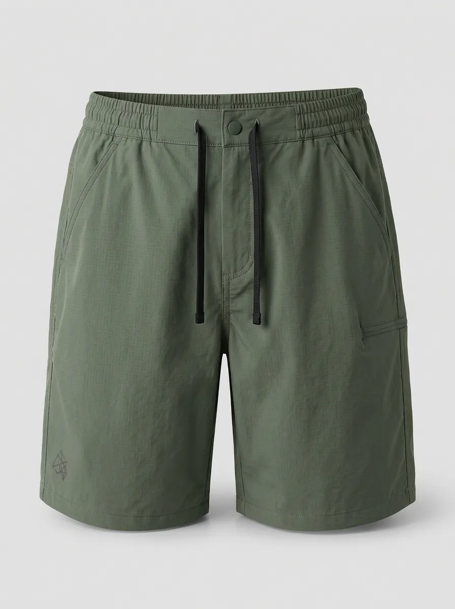 Men's Olive Green Geometric Logo Breathable Printed Shorts